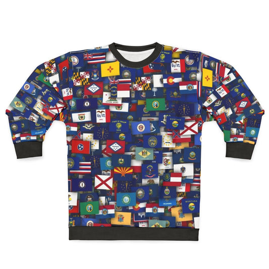 Patriotic USA state flags printed on a comfortable sweatshirt