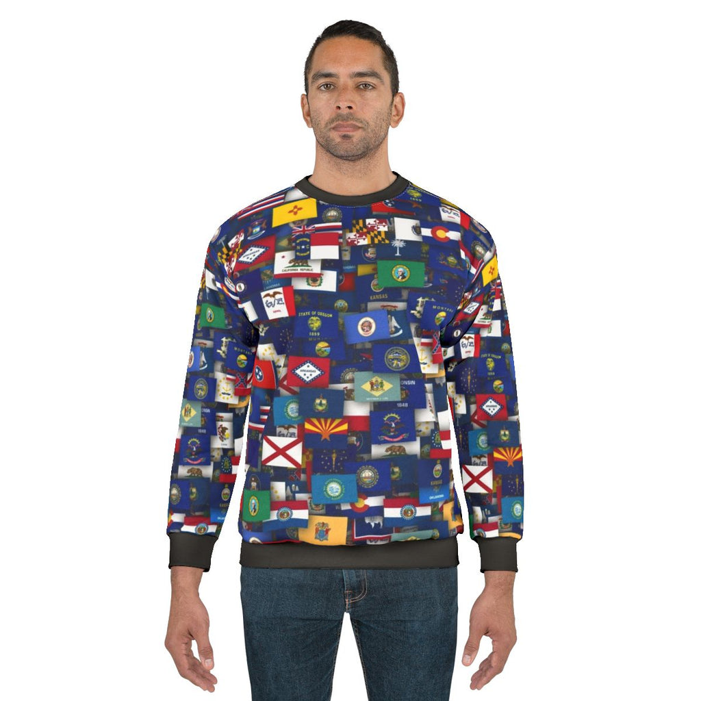 Patriotic USA state flags printed on a comfortable sweatshirt