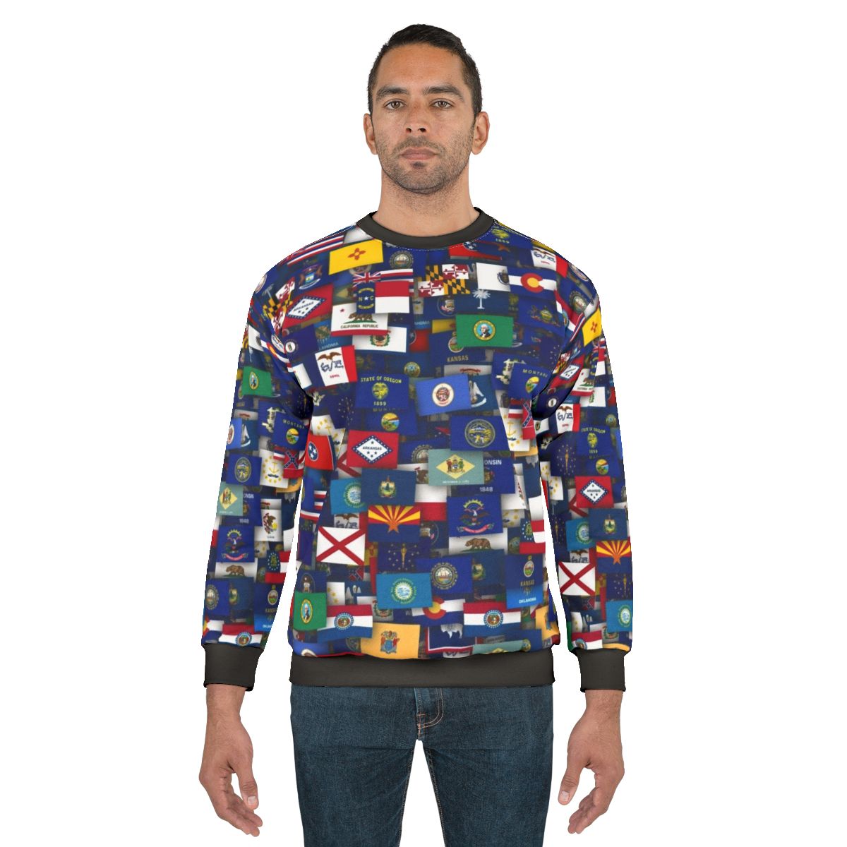 Patriotic USA state flags printed on a comfortable sweatshirt