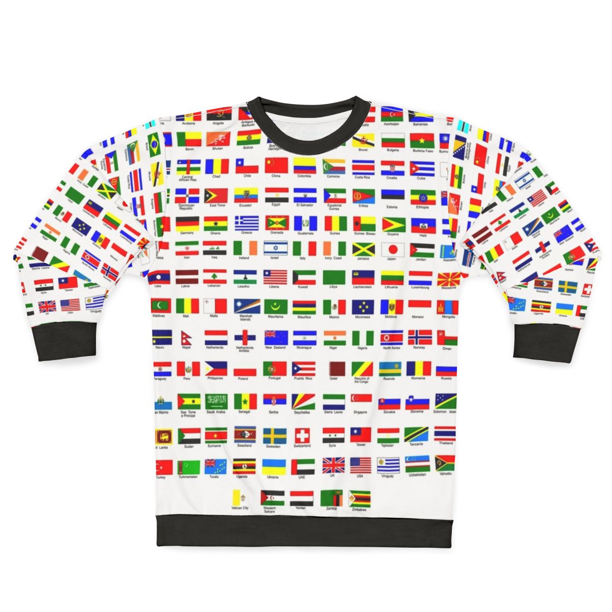 Sweatshirt featuring flags of countries around the world