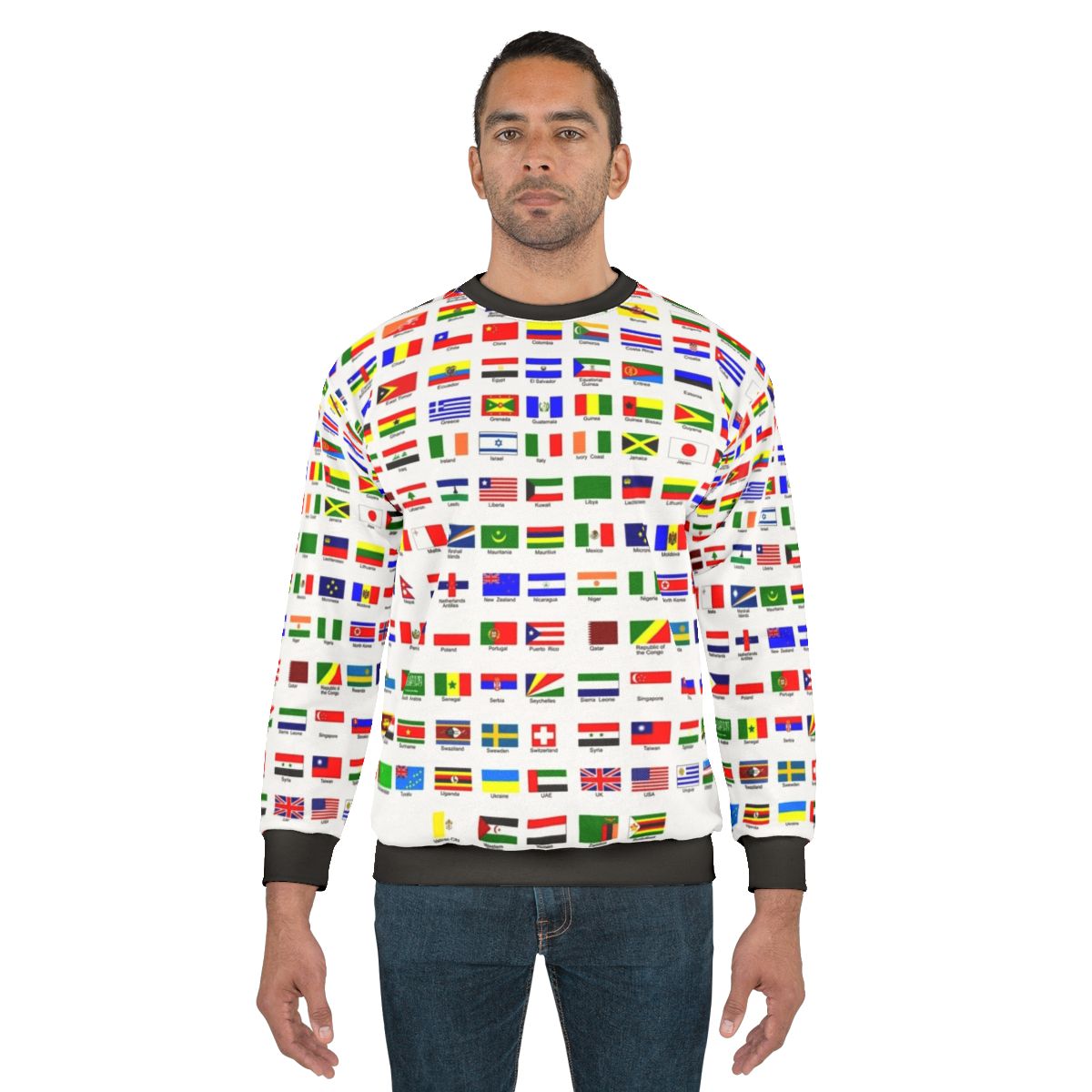 Sweatshirt featuring flags of countries around the world