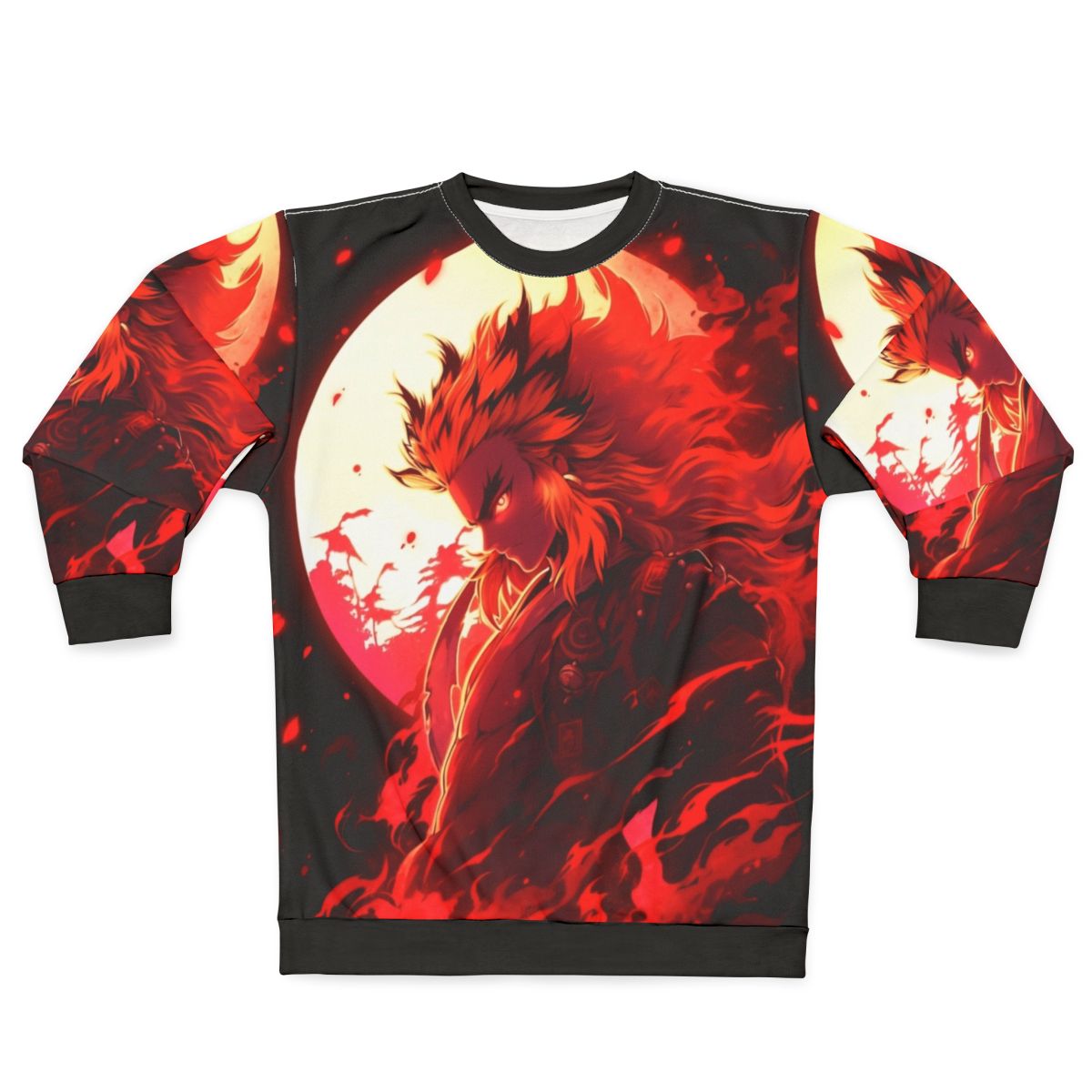 Flame Slayer Demon Sweatshirt with Rengoku Anime Inspired Graffiti Design