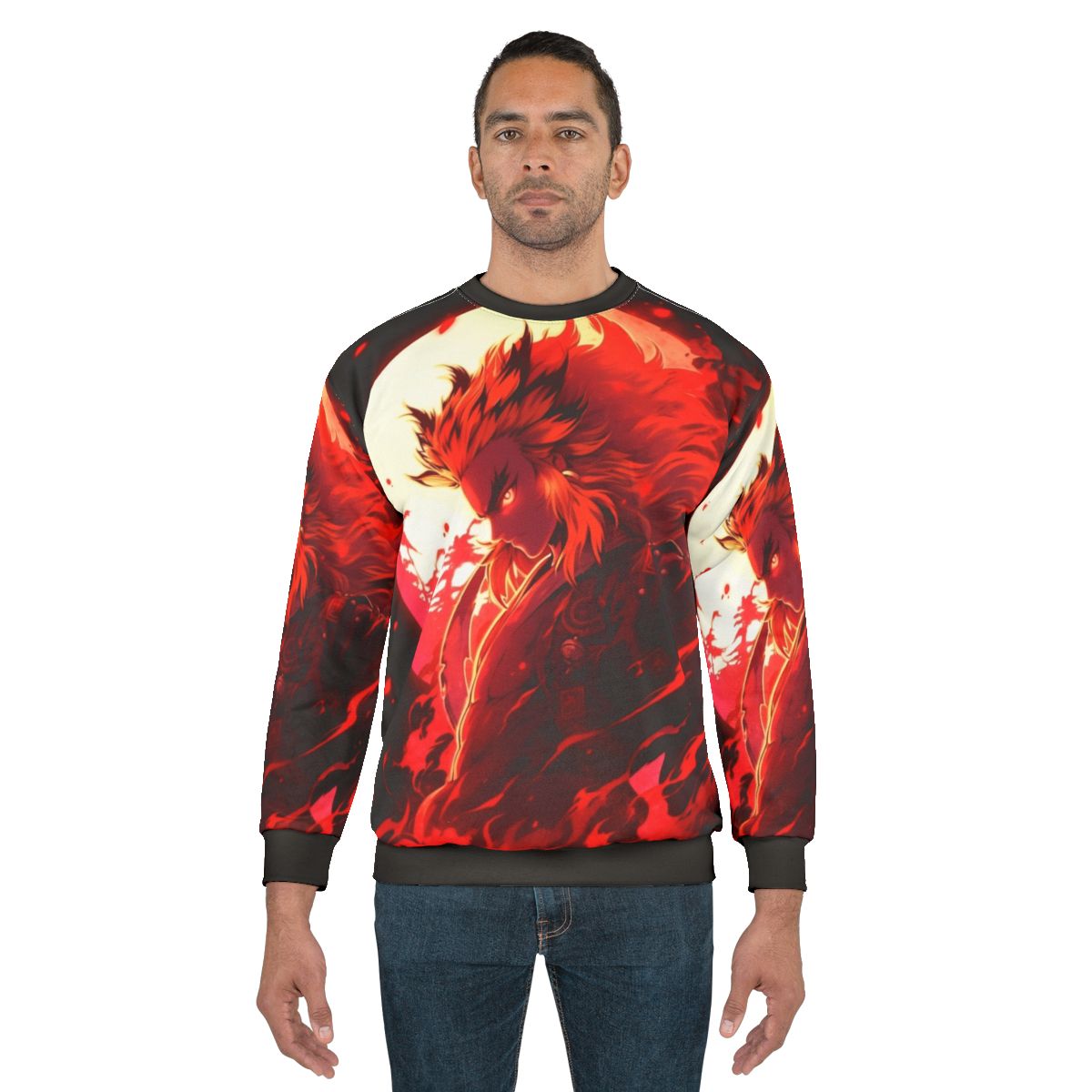 Flame Slayer Demon Sweatshirt with Rengoku Anime Inspired Graffiti Design