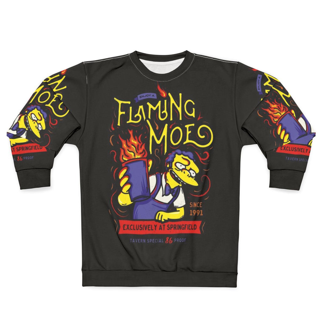 Flaming drink sweatshirt with classic cartoon design from Springfield tavern