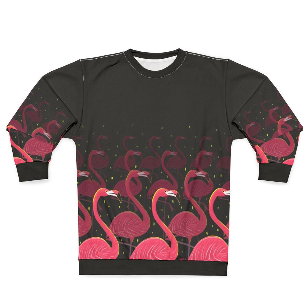 Flamingo March Sweatshirt with Pink Bird Pattern