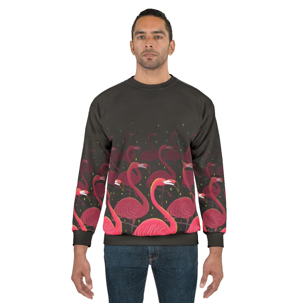 Flamingo March Sweatshirt with Pink Bird Pattern