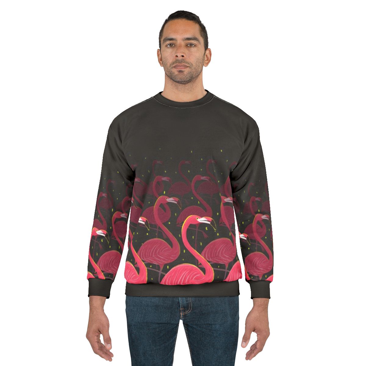 Flamingo March Sweatshirt with Pink Bird Pattern