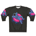 Floating Dream Sweatshirt featuring an astronaut floating in space amidst a colorful nebula