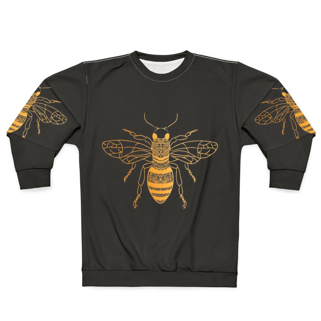 Floral golden honey bee sweatshirt with nature inspired design