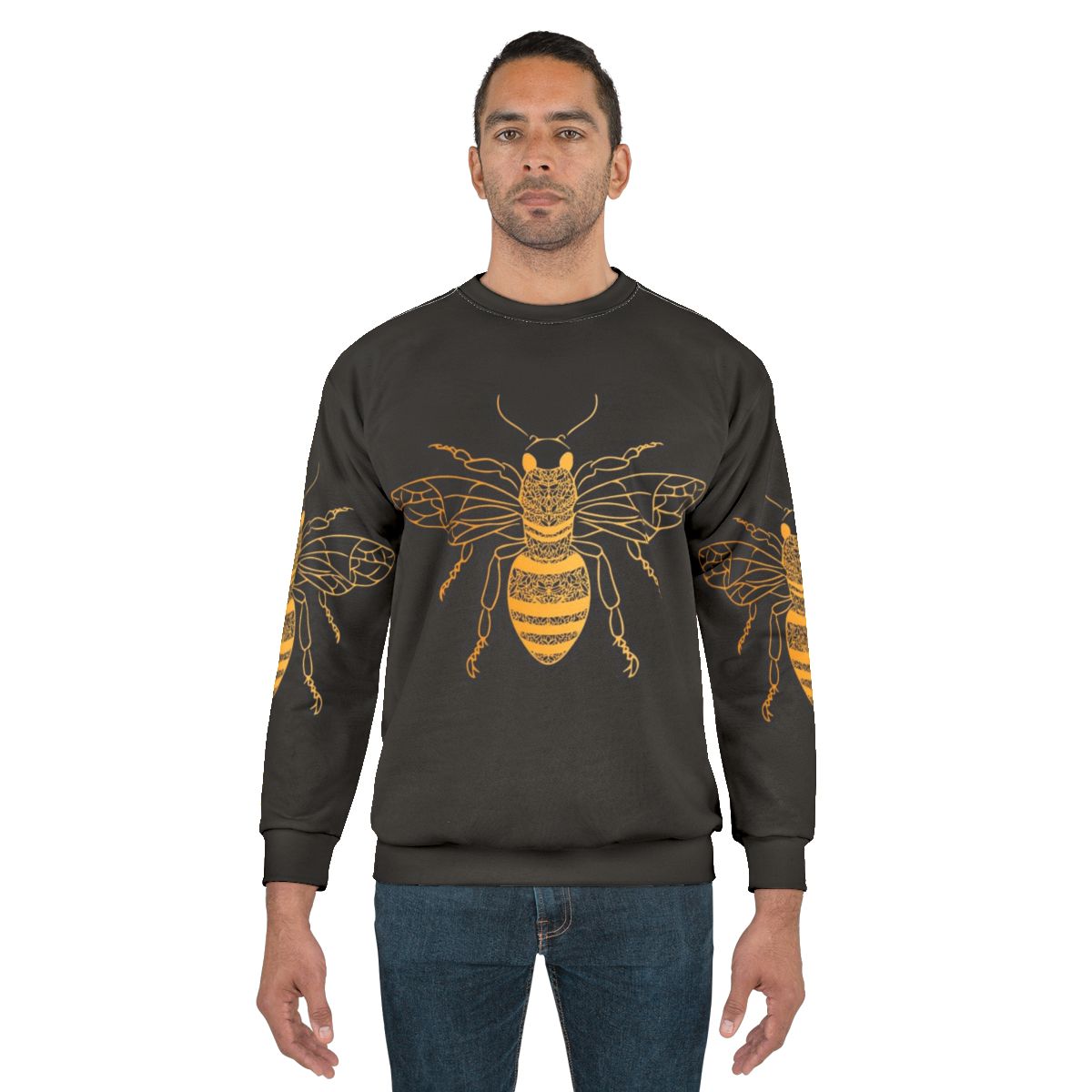 Floral golden honey bee sweatshirt with nature inspired design