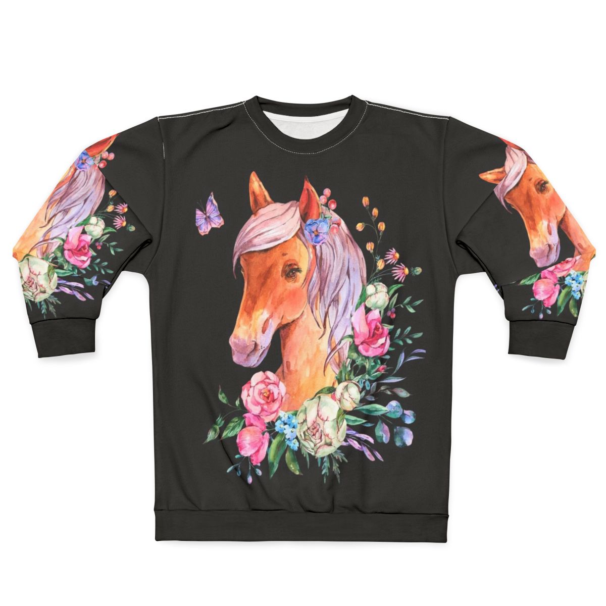 Floral horse sweatshirt with elegant, magical design