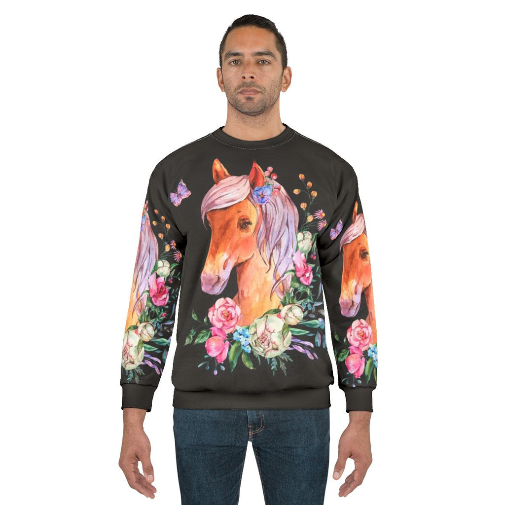 Floral horse sweatshirt with elegant, magical design