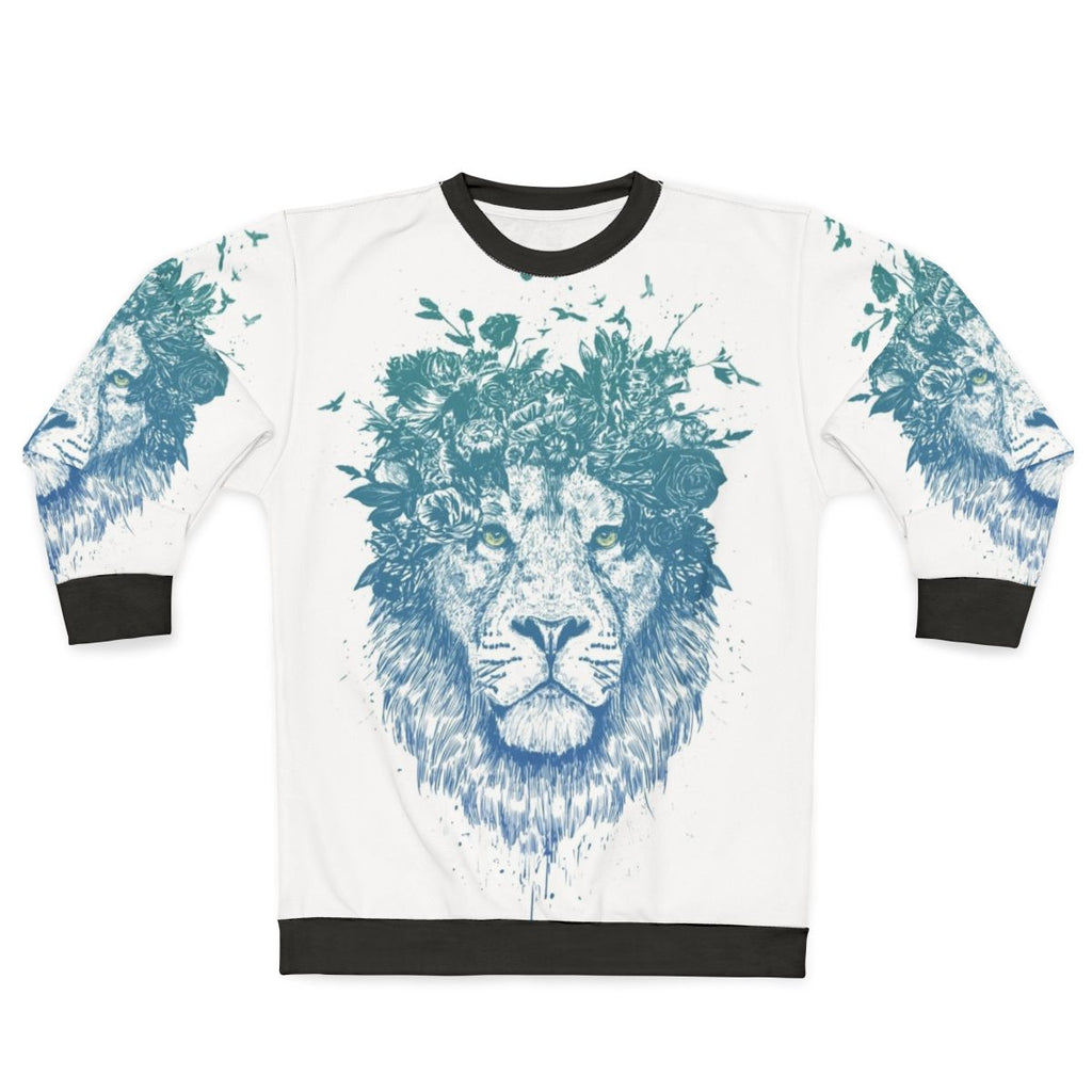Floral Lion Sweatshirt - Surreal Nature Illustration Design