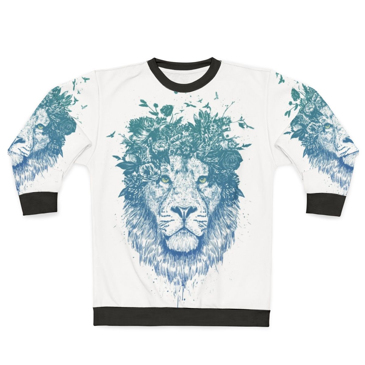 Floral Lion Sweatshirt - Surreal Nature Illustration Design