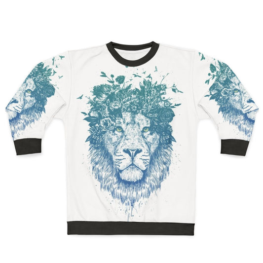 Floral Lion Sweatshirt - Surreal Nature Illustration Design