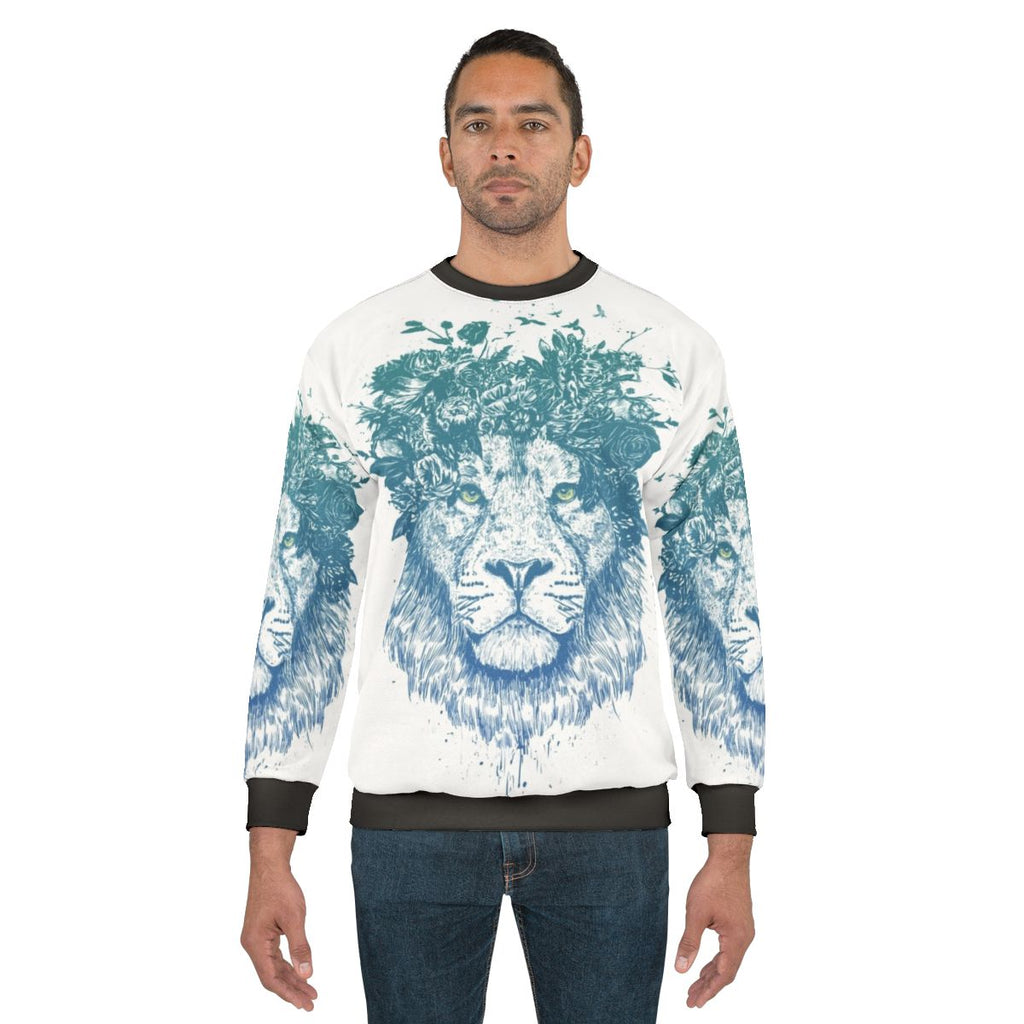 Floral Lion Sweatshirt - Surreal Nature Illustration Design