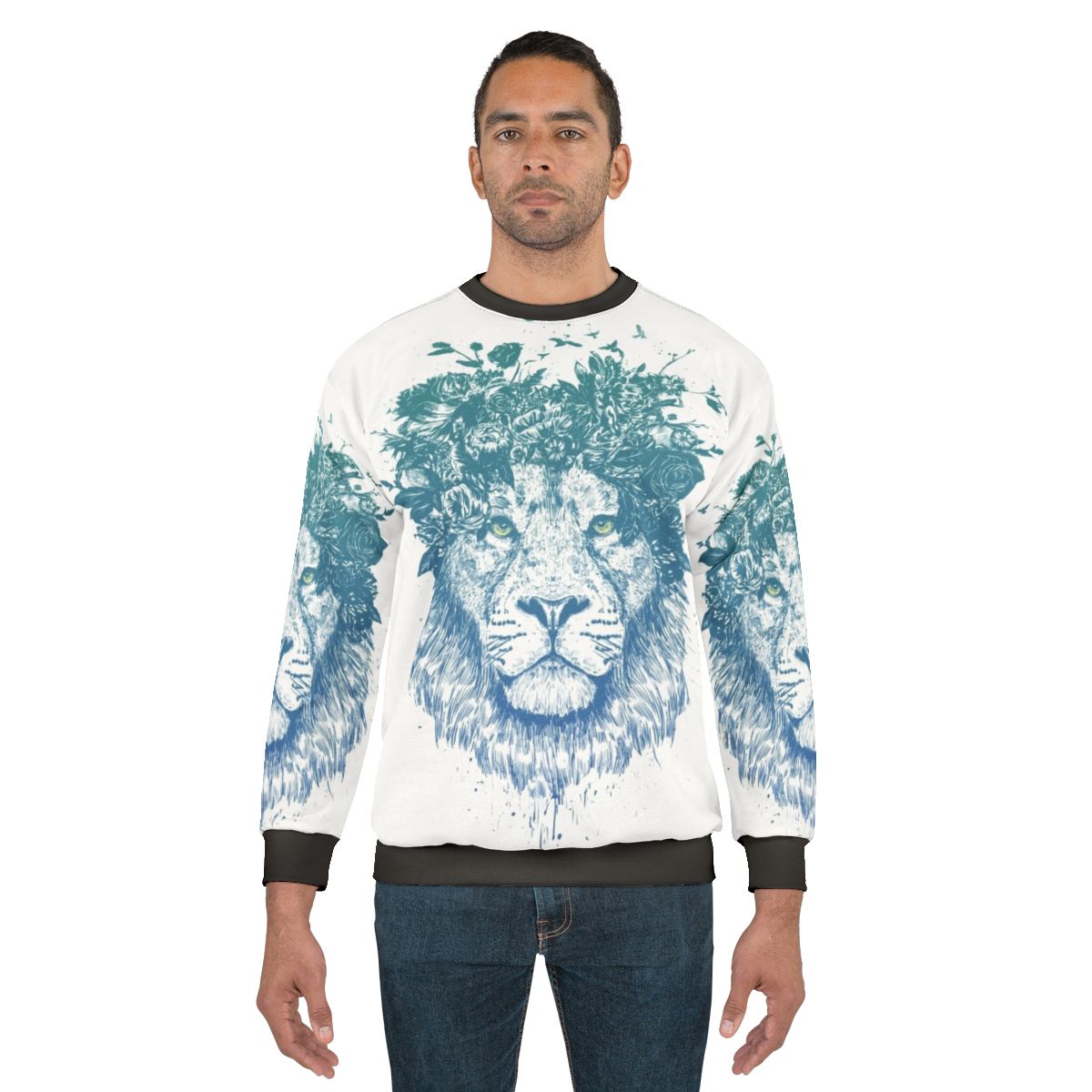 Floral Lion Sweatshirt - Surreal Nature Illustration Design