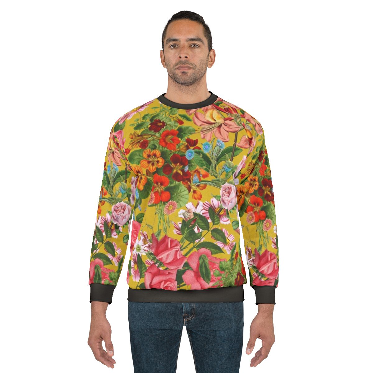 Vintage Botanical Floral Pattern Yellow Sweatshirt