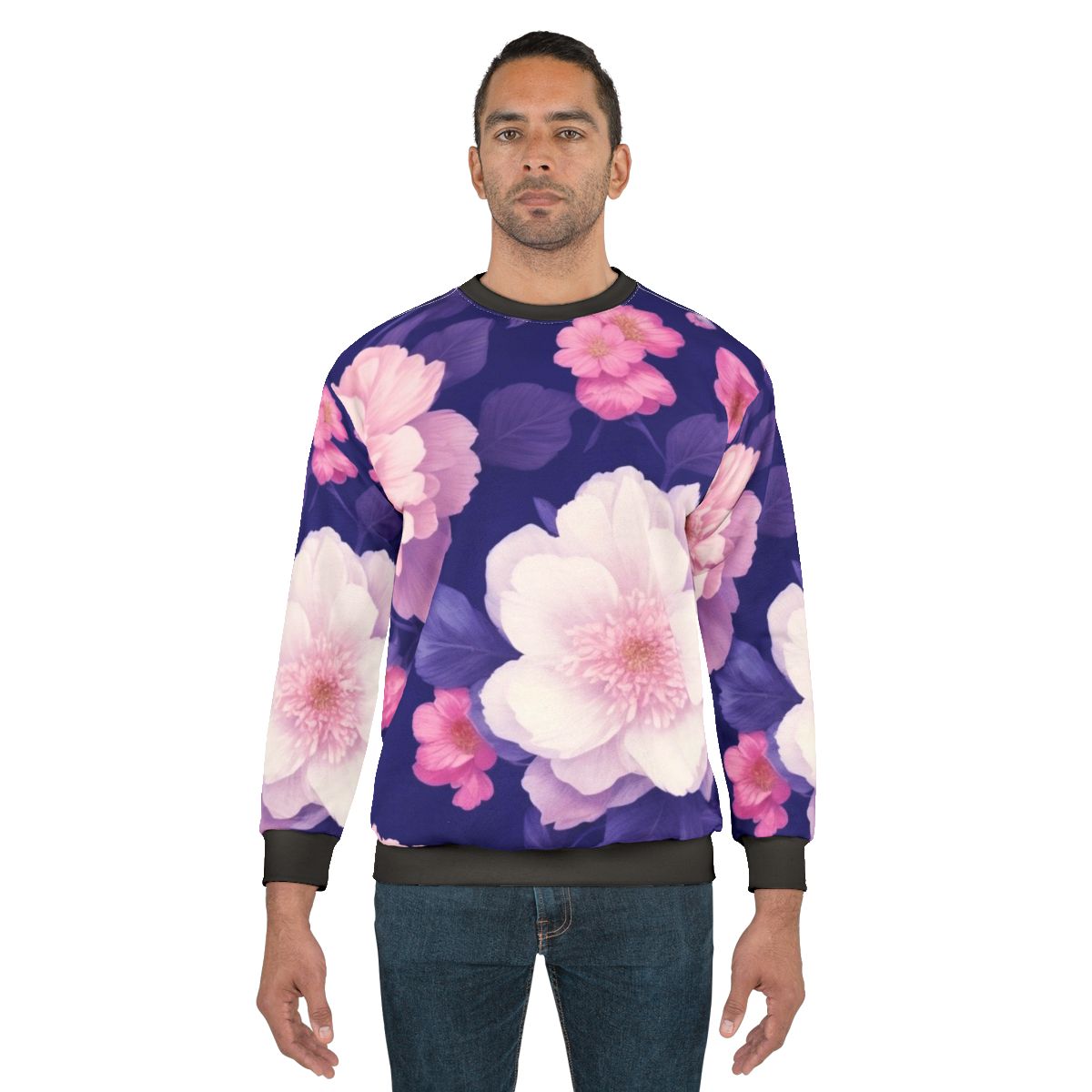Floral pattern sweatshirt with vintage-inspired flower design