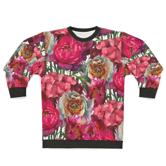 Elegant flower garden sweatshirt with a colorful floral and botanical design