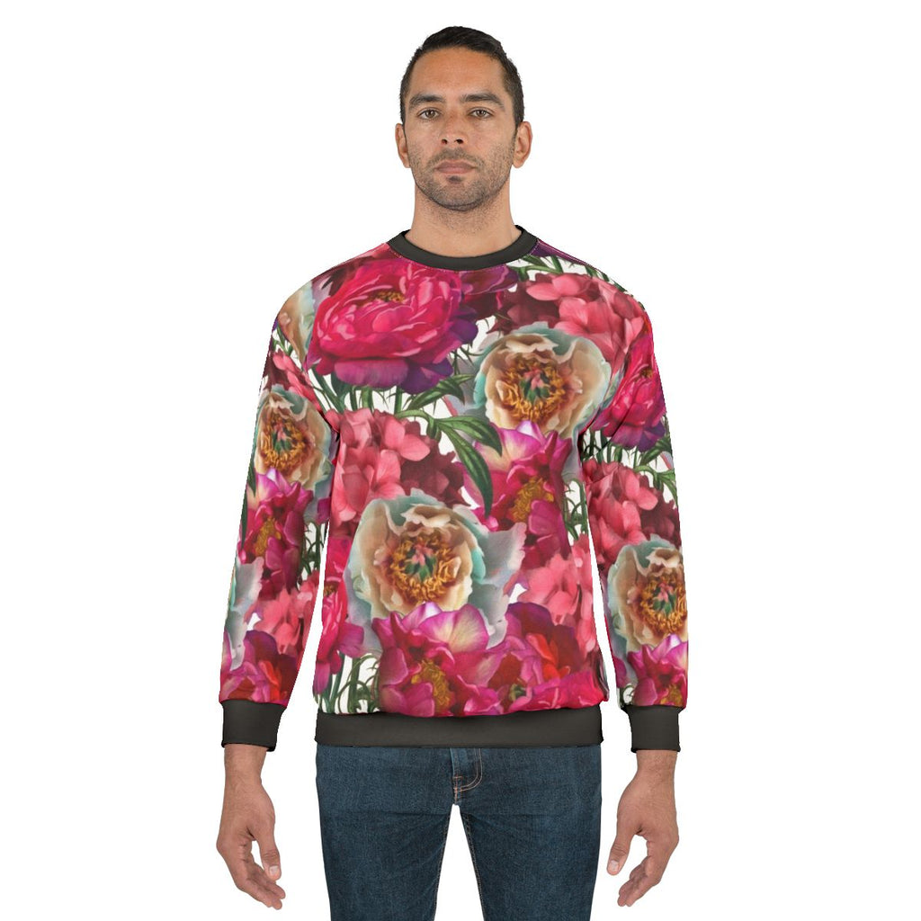 Elegant flower garden sweatshirt with a colorful floral and botanical design