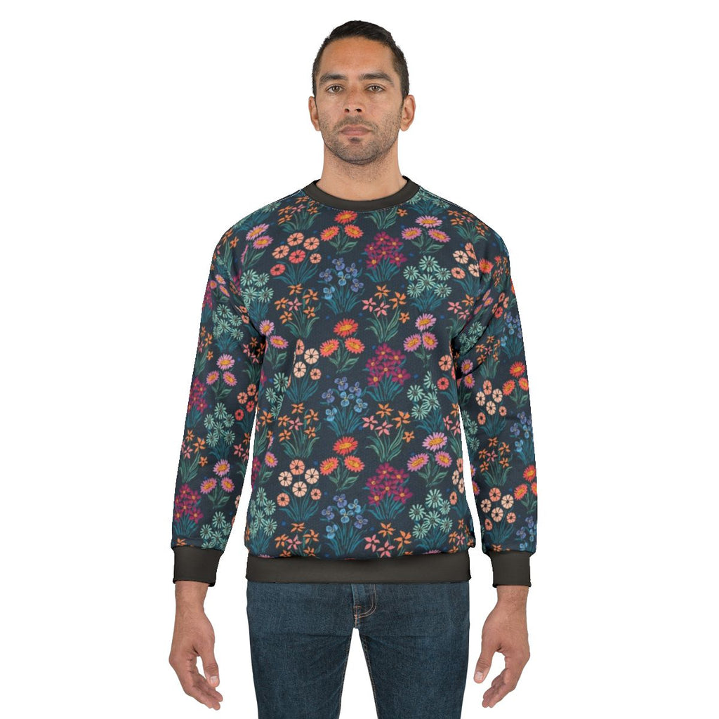 Floral sweatshirt with a blooming flower pattern
