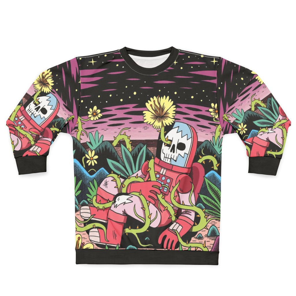 Flower pattern sweatshirt with cosmic, space-inspired design