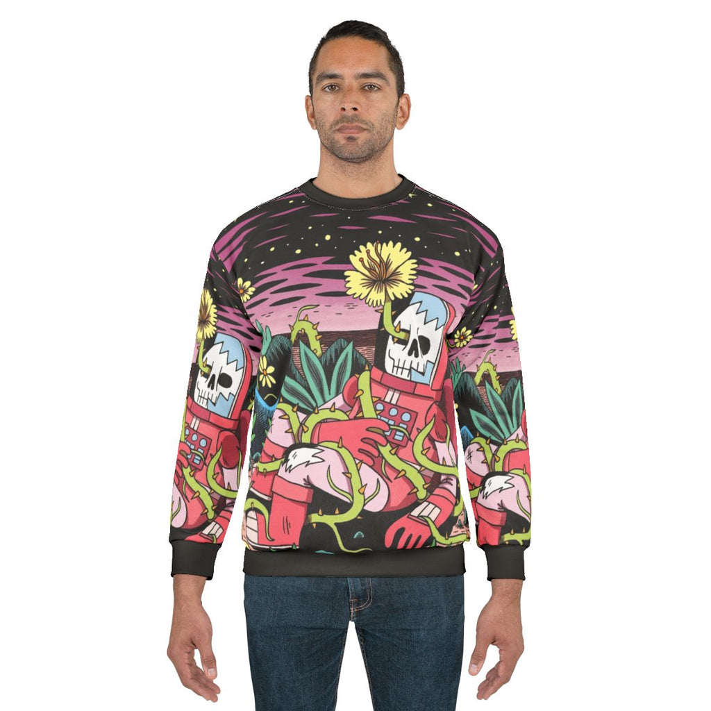 Flower pattern sweatshirt with cosmic, space-inspired design
