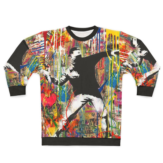 Colorful Banksy Inspired Flower Thrower Sweatshirt