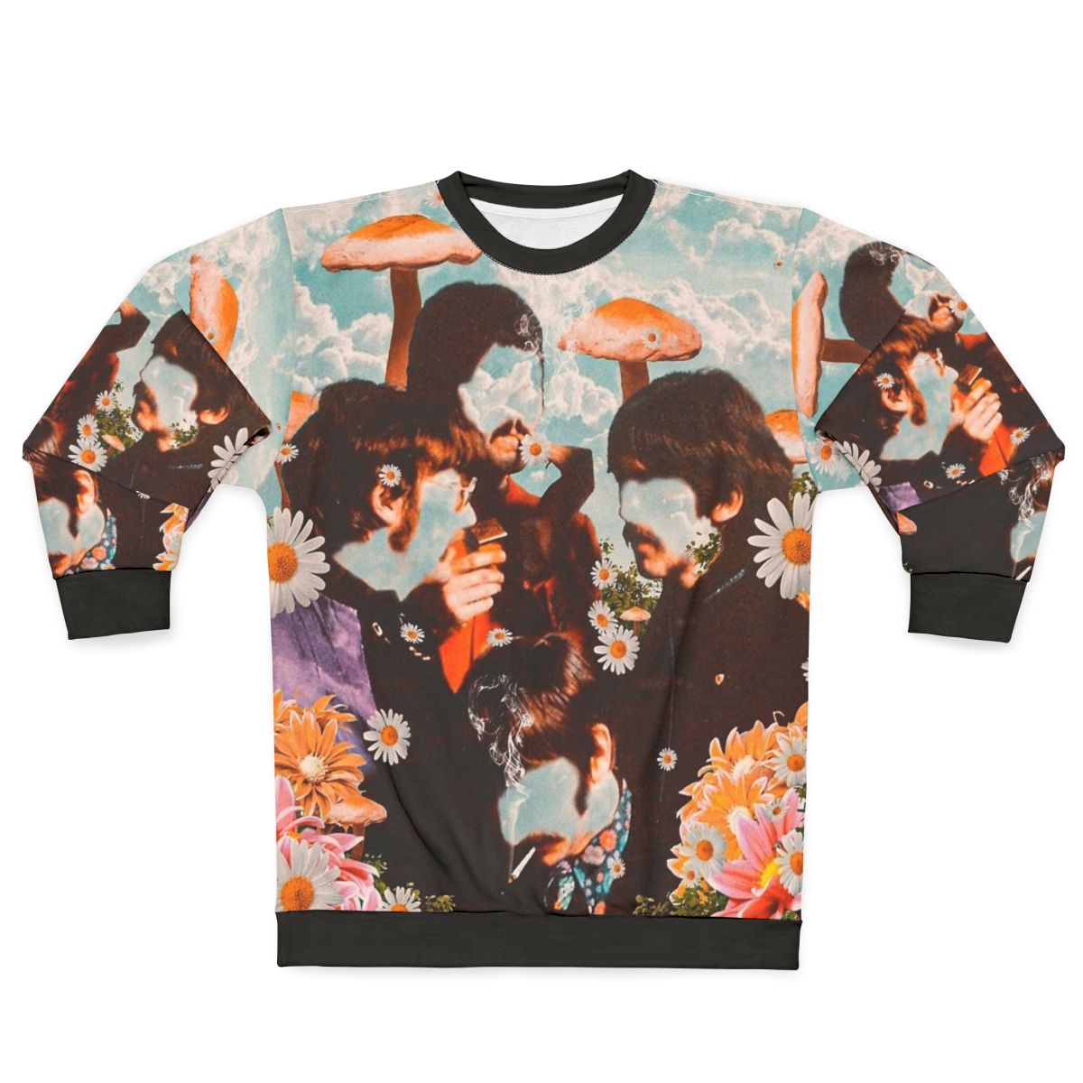 Vintage trippy psychedelic sweatshirt with mushrooms and flowers