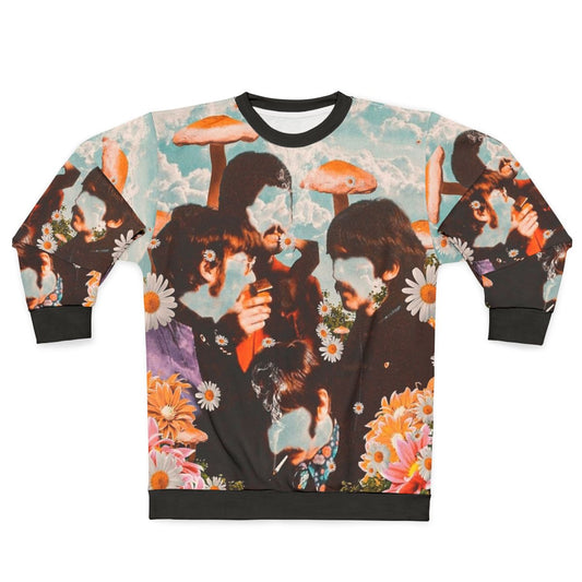 Vintage trippy psychedelic sweatshirt with mushrooms and flowers