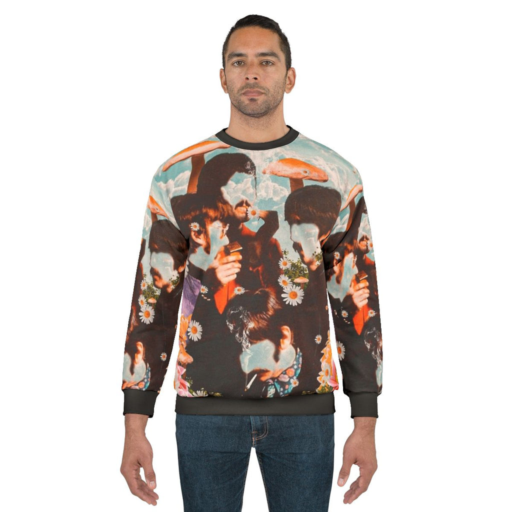 Vintage trippy psychedelic sweatshirt with mushrooms and flowers
