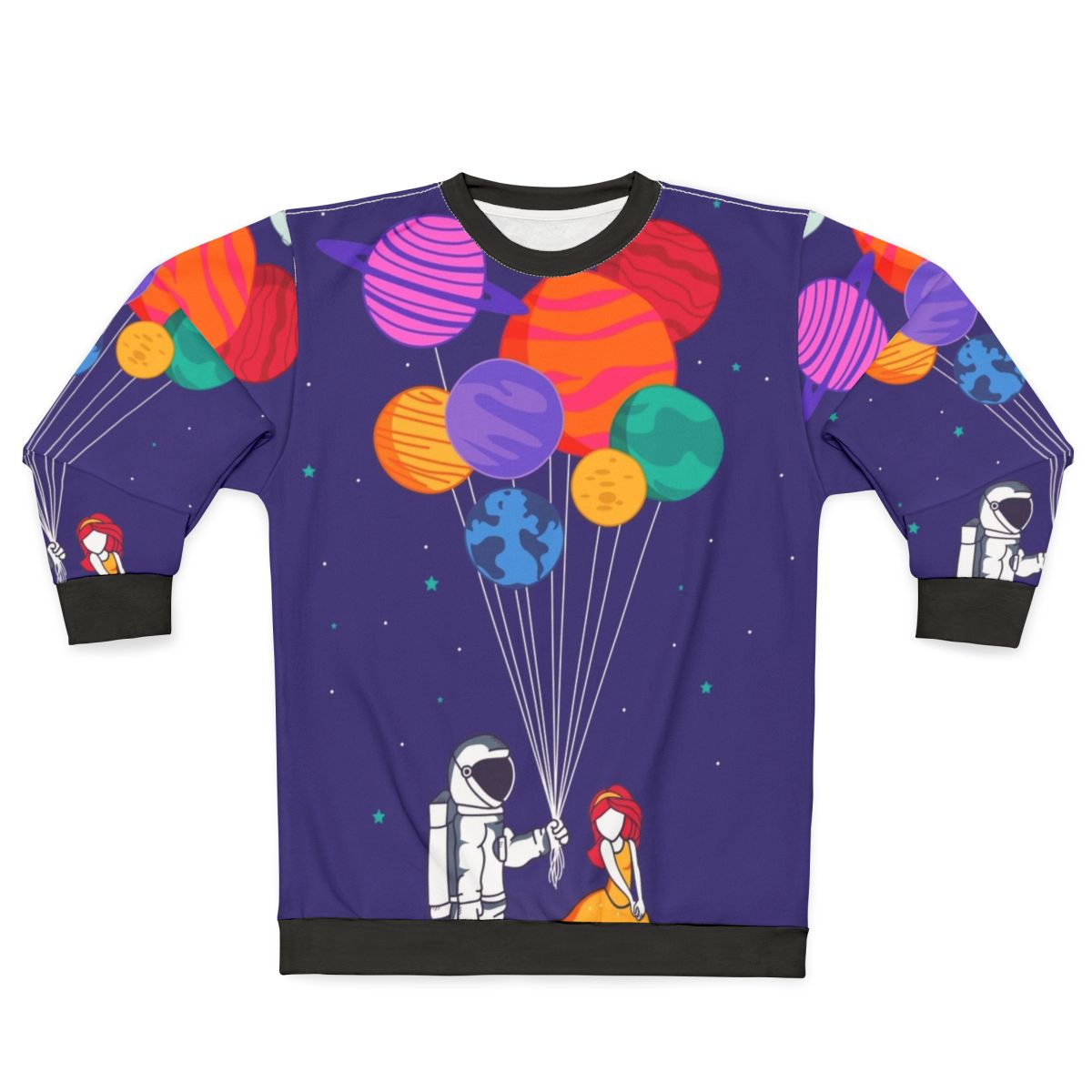 Couples space galaxy sweatshirt with planets and stars