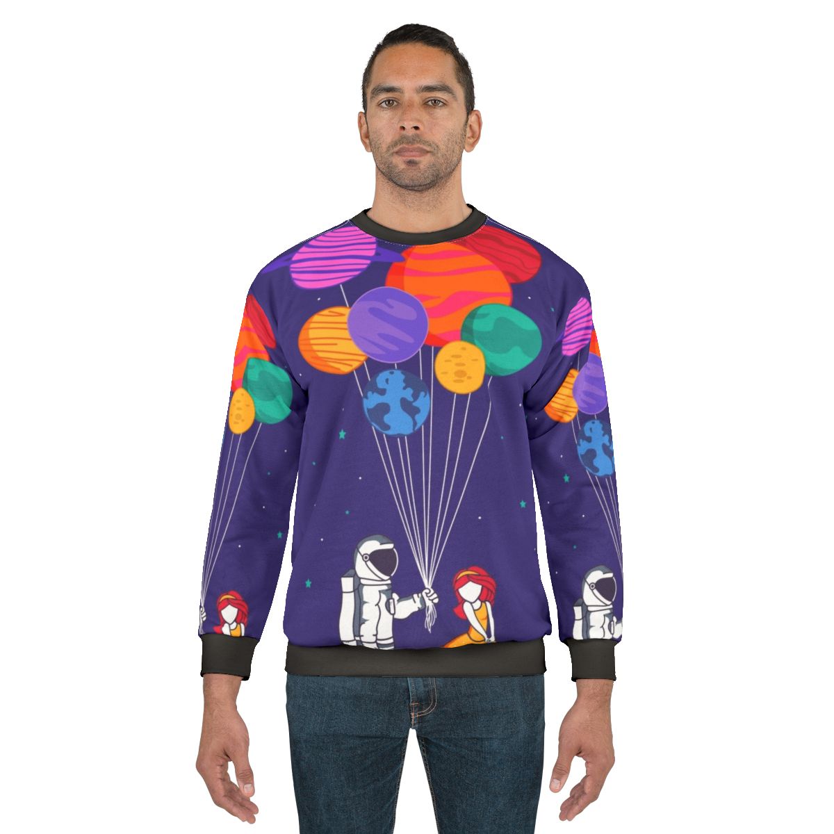 Couples space galaxy sweatshirt with planets and stars