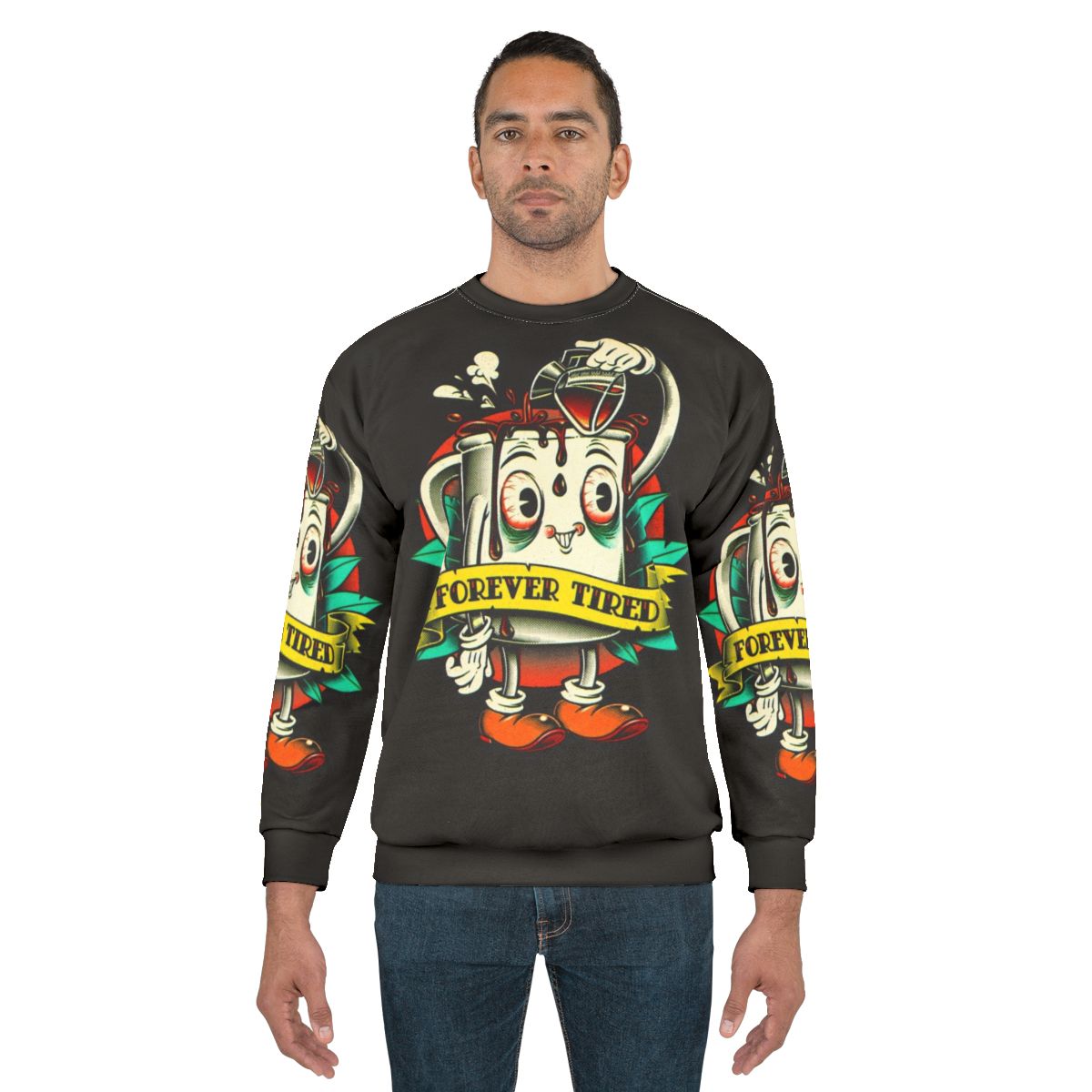 Vintage forever tired coffee mug cartoon character sweatshirt