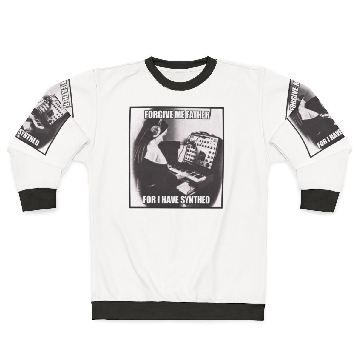 The Weeknd inspired sweatshirt with "Forgive Me Father For I Have Synthed Sinned" text