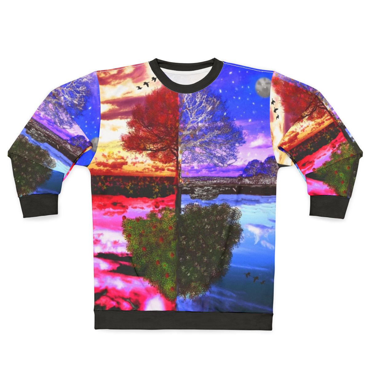 Four seasons sweatshirt with tree reflection design