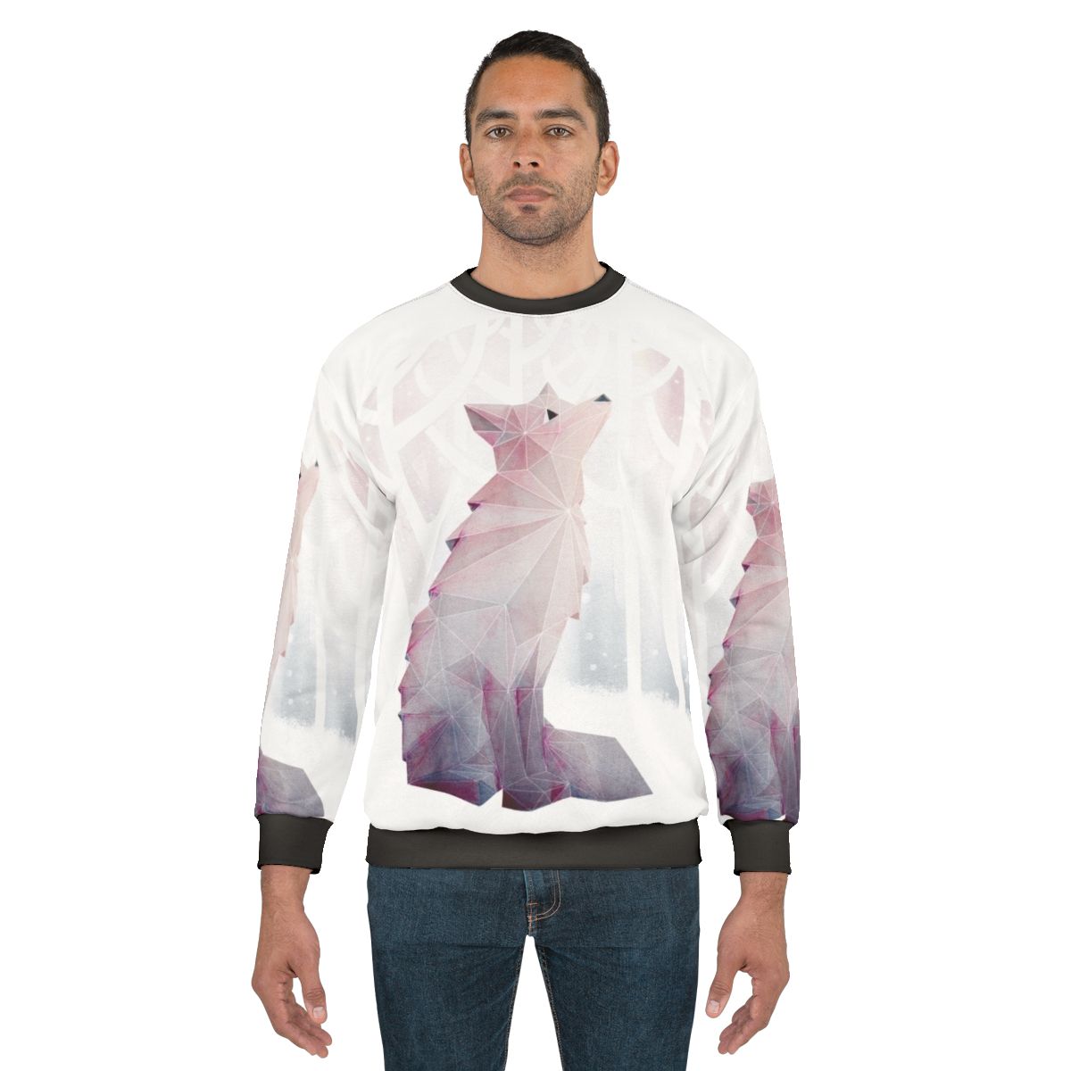Fox in the snow geometric design sweatshirt