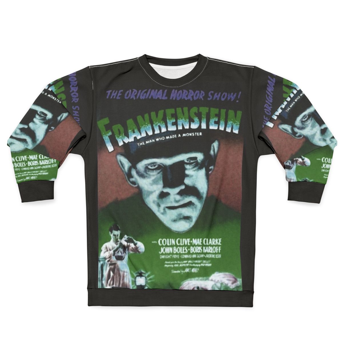 Classic Frankenstein Horror Movie Poster Green Sweatshirt