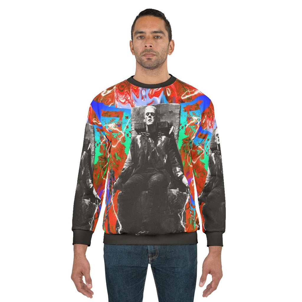 Frankenstein sweatshirt with retro horror movie inspired graphic design