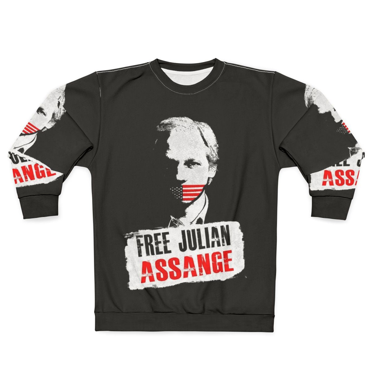 Free Julian Assange Sweatshirt with Wikileaks and Activism Imagery