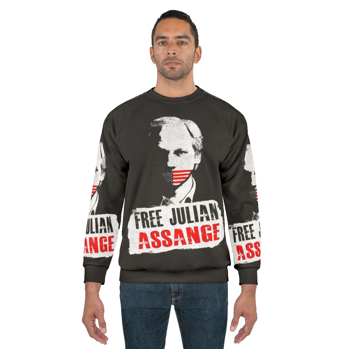 Free Julian Assange Sweatshirt with Wikileaks and Activism Imagery