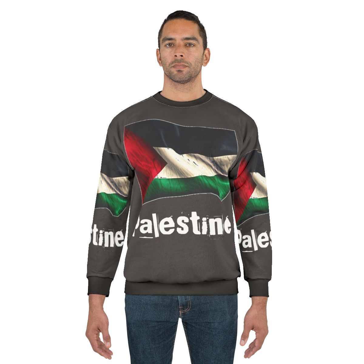Free Palestine Sweatshirt displaying the Palestinian flag