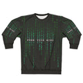 "Free Your Mind" sci-fi sweatshirt with digital rain design