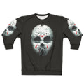 Friday the 13th inspired horror movie sweatshirt with Jason Voorhees illustration