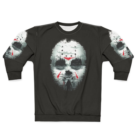 Friday the 13th inspired horror movie sweatshirt with Jason Voorhees illustration
