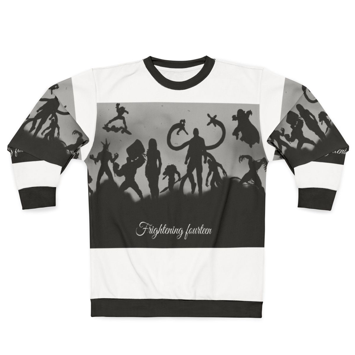 Frightening Fourteen Spider Villains Sweatshirt with sinister spider superheroes