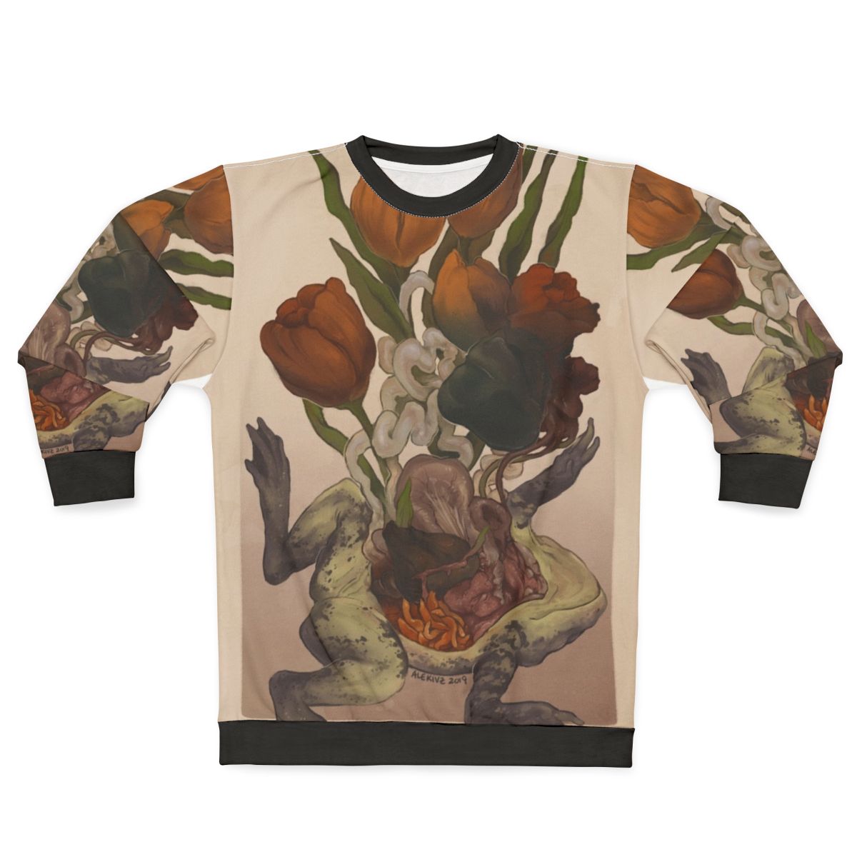 Frog dissection sweatshirt with scientific illustration of frog anatomy