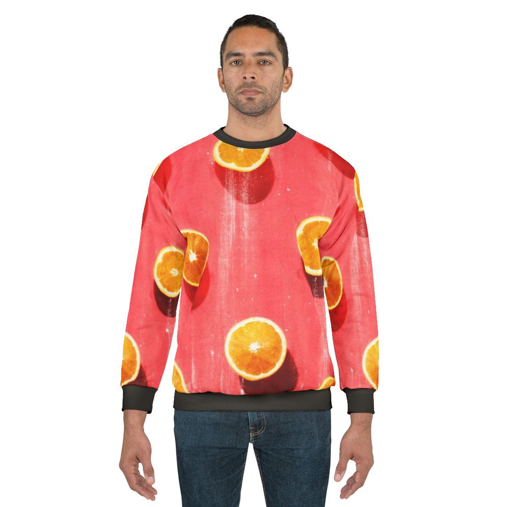 Fruit print sweatshirt, colorful graphic pullover