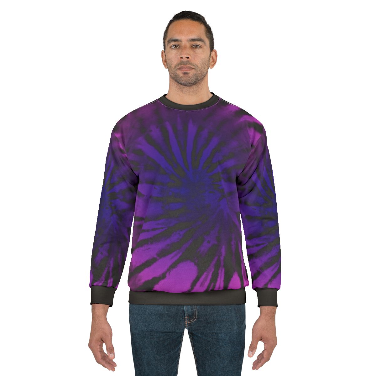 Fuchsia and purple tie dye pattern sweatshirt with bohemian, psychedelic design